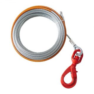 Cable de Winch de Acero Galvanizado, 9.5 mm x 30.5 m 6895 kg de Resistencia a la Rotura, Cuerda de Winch de Alambre con Gancho Giratorio, Cable de Remolque de Alta Resistencia, Ajuste Universal pa...