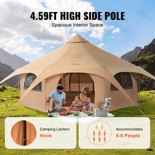 Tienda de Lona, 4 Estaciones Tienda de Campaña de 5 m/16.4 ft, Tienda de Lona para Camping con Salida para Estufa, Tienda Yurt Transpirable para hasta 8 Personas, Camping Familiar, Caza, Fiesta al...