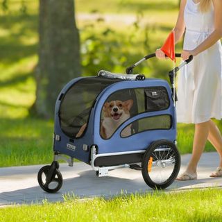 Remolque para Perros, Soporta hasta 100 lbs, Carrito de Paseo para Mascotas 2 en 1, Transportador de Bicicleta, Marco de Carrito Plegable Fácil con Ruedas de Liberación Rápida, Acoplador Universal...