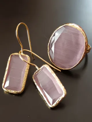 Parure occhio di gatto oro e viola