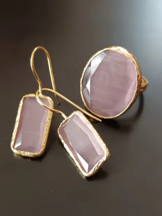 Parure occhio di gatto oro e viola