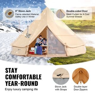 Tienda de Campaña de Lona, 4 Estaciones 7 m/22.97 ft Tienda Yurt, Tienda de Lona para Acampar con Salida para Estufa, Tienda Transpirable para Hasta 12 Personas, Camping Familiar, Caza, Fiesta al ...