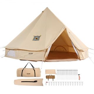 Tienda de Campaña de Lona, 4 Estaciones 7 m/22.97 ft Tienda Yurt, Tienda de Lona para Acampar con Salida para Estufa, Tienda Transpirable para Hasta 12 Personas, Camping Familiar, Caza, Fiesta al ...