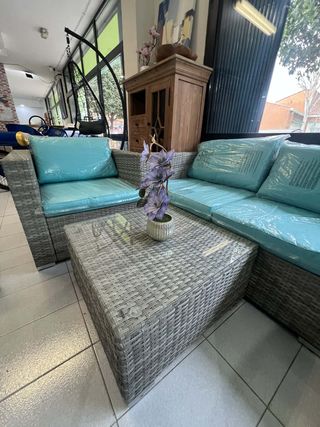 Conjunto Exterior Rattan Turquesa