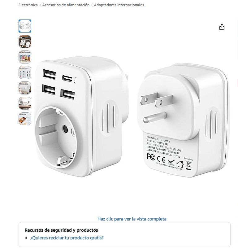 Adaptador Enchufe Universal USB Viaje