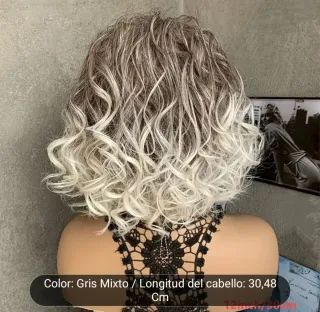 Peluca rizada degradada gris y rubia