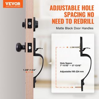 Juego de Manija y Cerradura de Puerta Frontal, Juego de Cerradura de Puerta Frontal en Negro Mate con Perilla Interior, Manija de Cilindro Único con Espaciado de Agujeros Ajustable, para Entrada y...