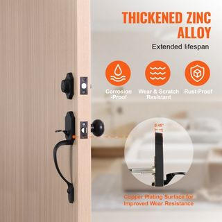 Juego de Manija y Cerradura de Puerta Frontal, Juego de Cerradura de Puerta Frontal en Negro Mate con Perilla Interior, Manija de Cilindro Único con Espaciado de Agujeros Ajustable, para Entrada y...