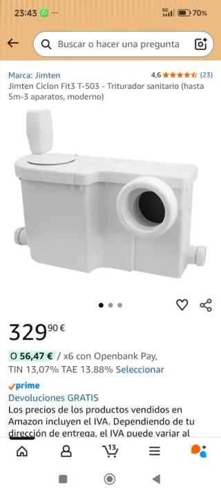 Bomba aguas residuales Camper/Sótano