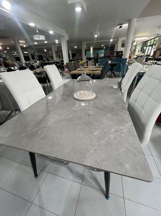 Mesa Comedor Estilo Mármol Gris 160cm