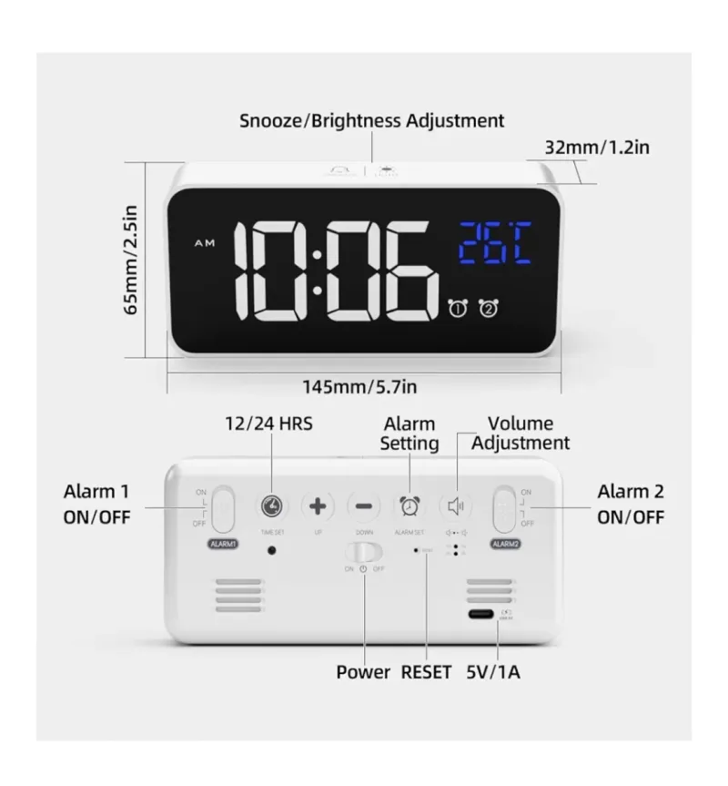 Reloj Despertador LED Espejo 2 Alarmas