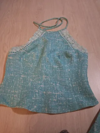 Conjunto Top y Falda Azul y Blanco