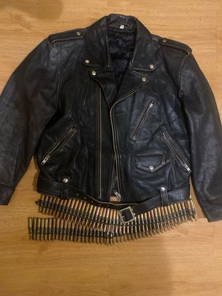 Chaqueta Cuero Motera Años 80 Negra