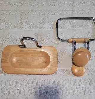 Accesorios Baño Madera y Acero Inox