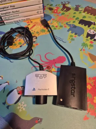 Pack SingStar PS2: 2 Micros+Cámara EyeToy+4 Juegos