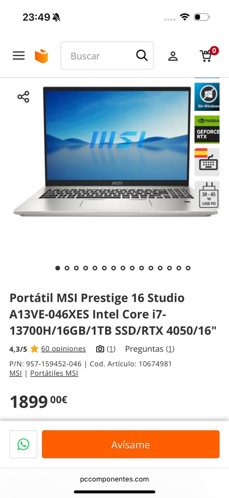 MSI Prestige 16 Studio URGE Negociable afbeelding 7