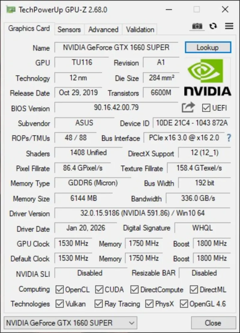 Tarjeta de video ASUS Phoenix GTX 1660 Super afbeelding 8