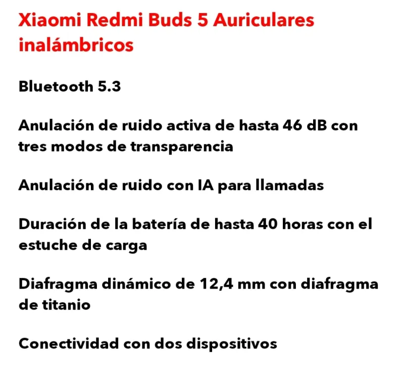 Auriculares Xiaomi Redmi Buds 5 Blancos afbeelding 5