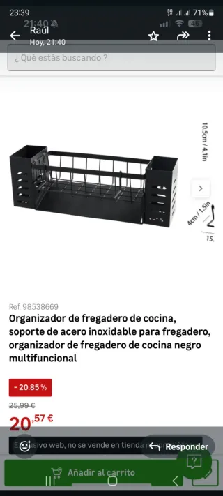 Soporte Fregadero Acero Inoxidable Negro