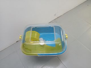 Jaula para roedores transparente y azul