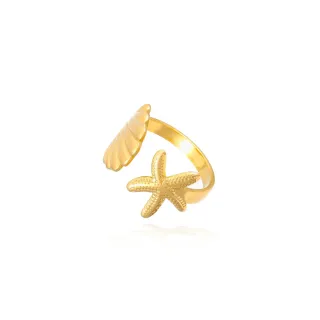 Anillo ajustable concha y estrella de mar dorado