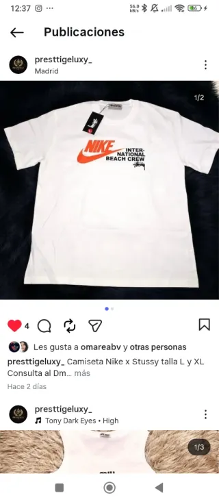 Camiseta Nike x Stussy Talla L y XL