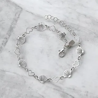 Pulsera Concha Corazones Plata