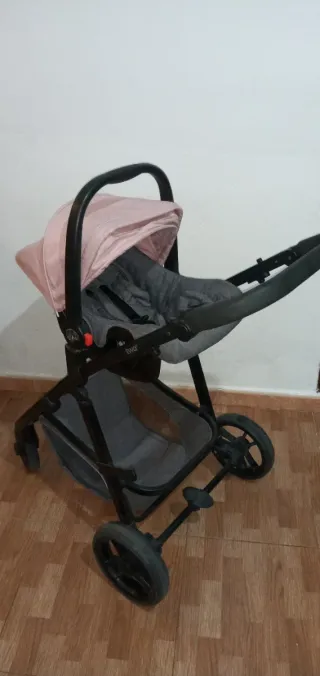 Carro de bebé 2 piezas rosa y gris