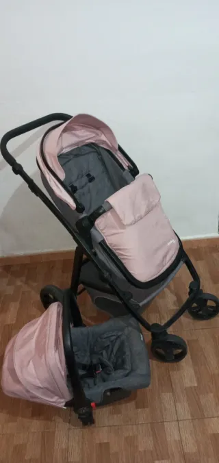 Carro de bebé 2 piezas rosa y gris