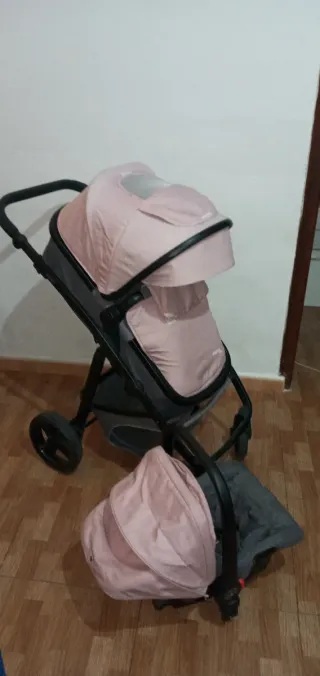 Carro de bebé 2 piezas rosa y gris