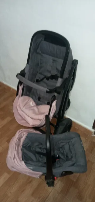 Carro de bebé 2 piezas rosa y gris