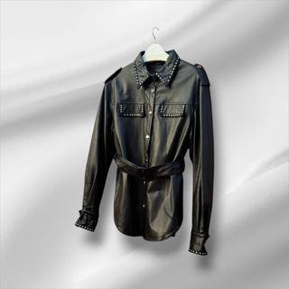 Chaqueta Piel Sintética Negra Tachuelas