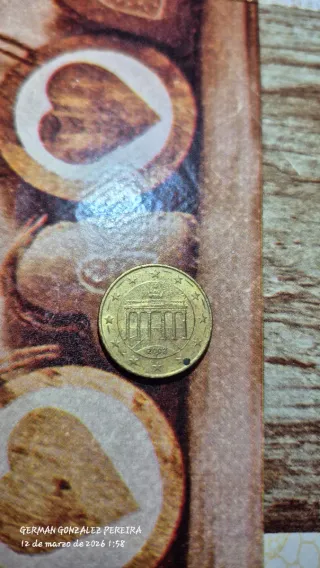 Moneda 2002 de diez centimos Alemania con marca.