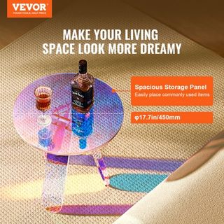 Mesa Lateral Iridiscente Redonda, Mesa de Acrílico, Mesa de Café Acrílica Clara Arcoíris para Bebidas, Comida, Snacks utilizada en Sala de Estar, Dormitorio y Estudio