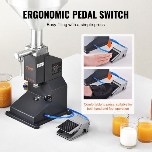 Máquina de Preenchimento de Líquidos e Pastas Pneumática, Enchedora de Garrafas 5-50ml, Máquina de Enchimento de Garrafas, Enchedora de Líquidos em Aço Inoxidável com Pedal para Leite, Água, Suco, Óleo, etc.