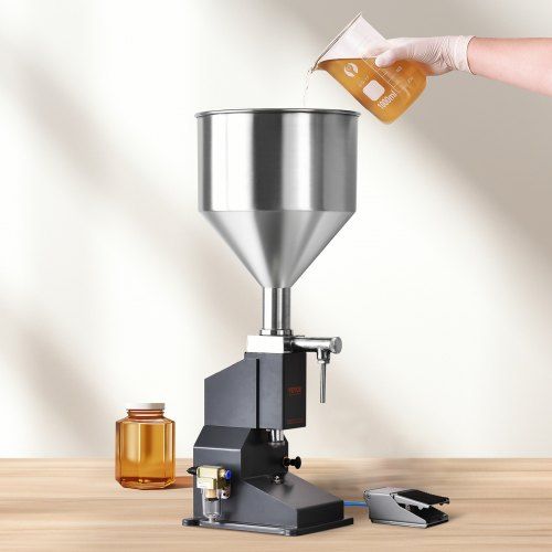 Máquina de Preenchimento de Líquidos e Pastas Pneumática, Enchedora de Garrafas 5-50ml, Máquina de Enchimento de Garrafas, Enchedora de Líquidos em Aço Inoxidável com Pedal para Leite, Água, Suco, Óleo, etc.
