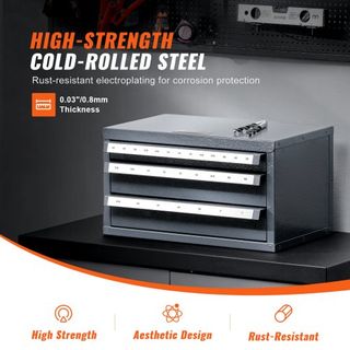 Gabinete Dispensador de Fresas, Gabinete Organizador de Fresas de Tres Cajones para 1/8__in__ a 1__in__, Gabinete Dispensador de Fresas de Acero con Etiquetas, Apilable de 29 Compartimentos para A...