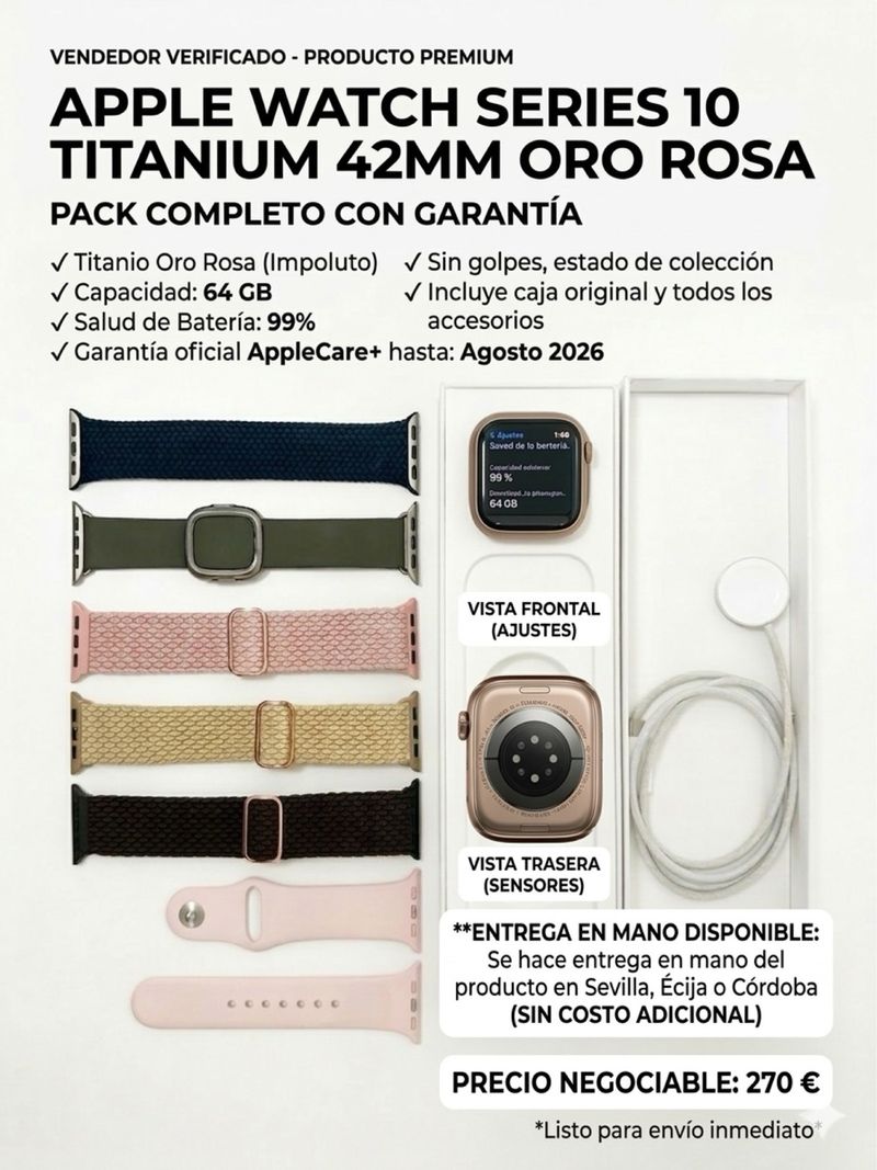 Como Nuevo !Apple Watch 10 Titanium 42mm Oro Rosa afbeelding 2