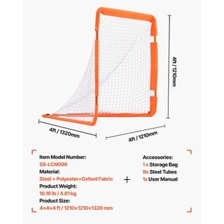 Portería de Lacrosse, Red de Lacrosse Pequeña de 4' x 4' para Niños, Portería de Lacrosse Plegable y Portátil con Bolsa de Transporte, Equipo de Entrenamiento de Marco de Hierro para el Jardín, Co...