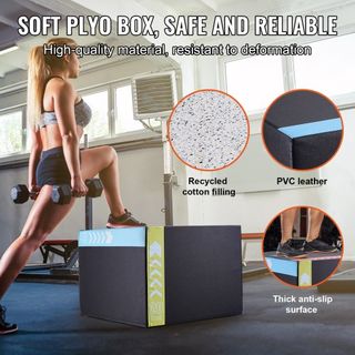Caja de Salto Pliométrica 3 en 1, Caja Plyo de 30/24/20 Pulgadas de Algodón, Plataforma y Caja de Agilidad para Saltar, Caja Antideslizante para Ejercicio de Paso en Casa, Entrenamiento de Fuerza ...
