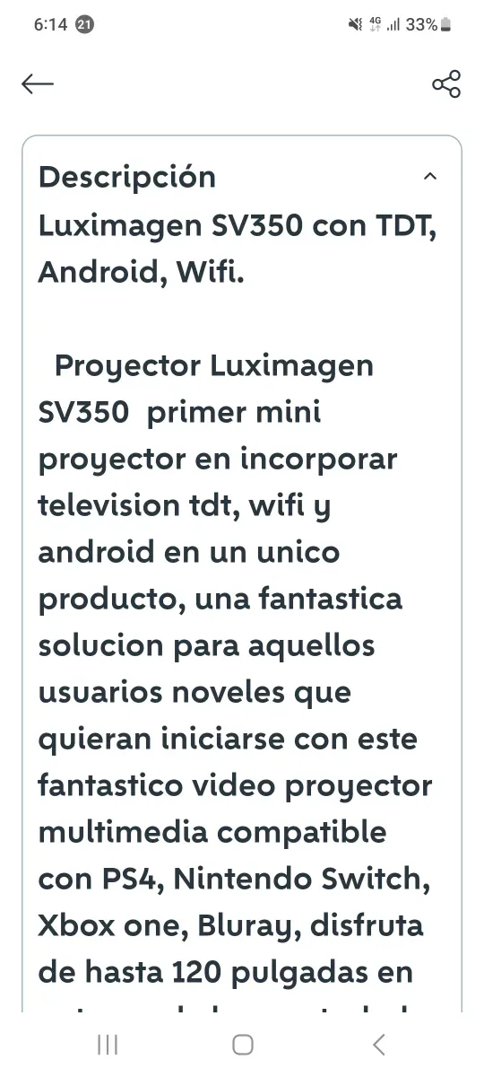 Proyector TDT Android Wifi Negro afbeelding 2