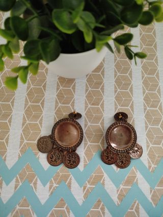 Pendientes vintage cobre monedas piedra negra