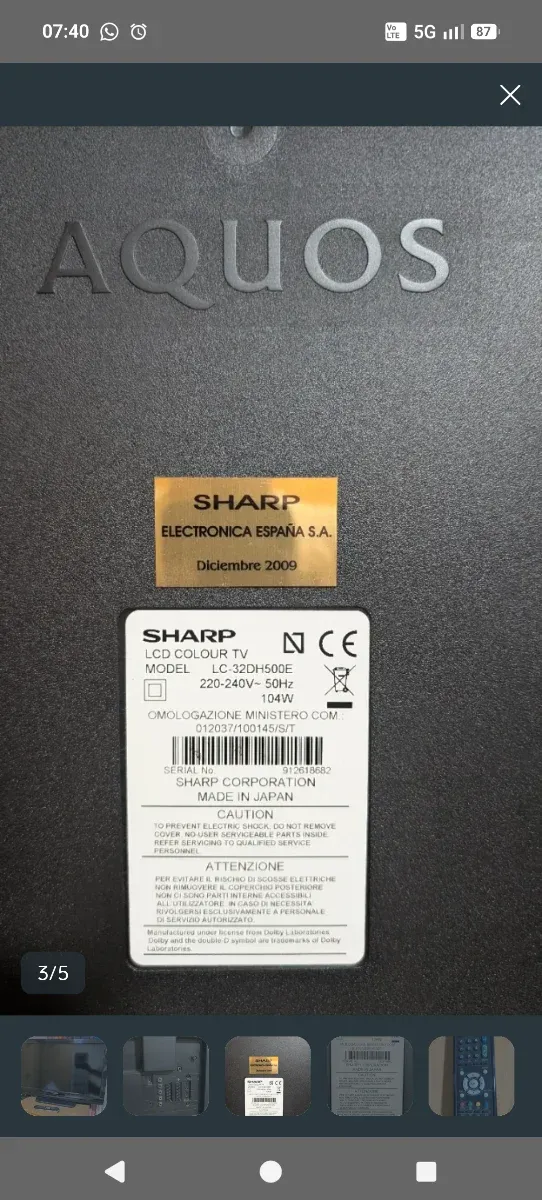 Televisión Sharp Aquos 32 LC 32DH500E afbeelding 3