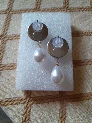 Orecchini vintage giada verde e perle