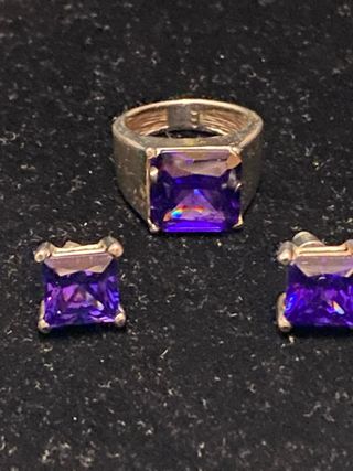 Juego Anillo y Pendientes Amatista Plata