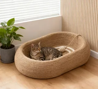 Cama rascador para gatos de yute