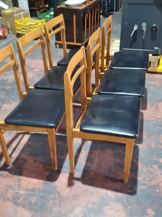 Conjunto 6 Sillas Gascón Madera y Piel Sintética