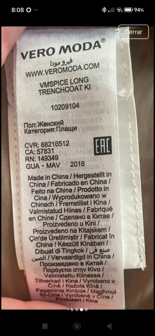 Gabardina Vero Moda Beige