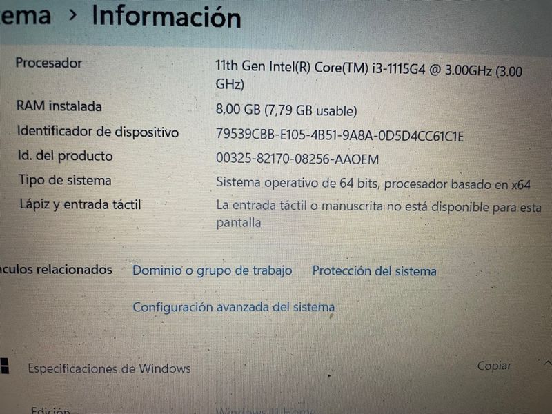 Portátil Intel Core i3 11ª Gen 8GB RAM