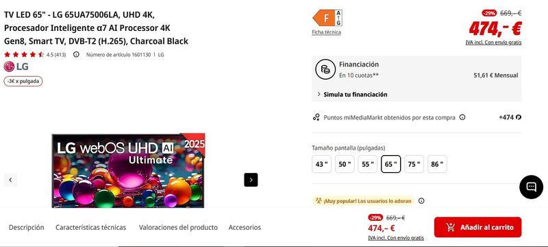 Smart TV LG 65UA751C0LA UHD AI afbeelding 2